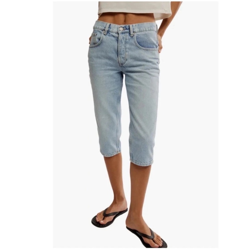 We The Free Capri Jeans Button Fly Women 27 Light Blue High Rise Cropped Denim